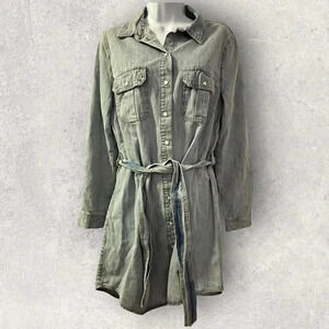 TOAST Jeans light denim shirt dress w/ pearl snaps and belt size Med